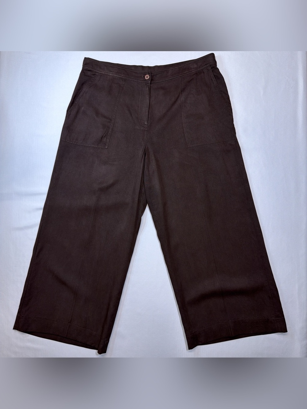 Women's I.E. Petite Wide-Leg 100% Silk Crop Pants in Dark Brown Size 14P